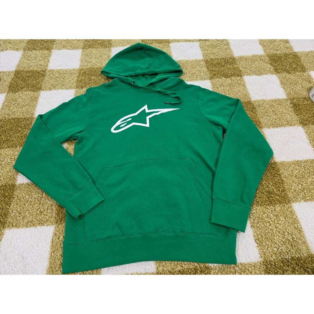 Alpinestars Astars Mens Medium Green Pullover Hoodie Sweatshirt White Logo